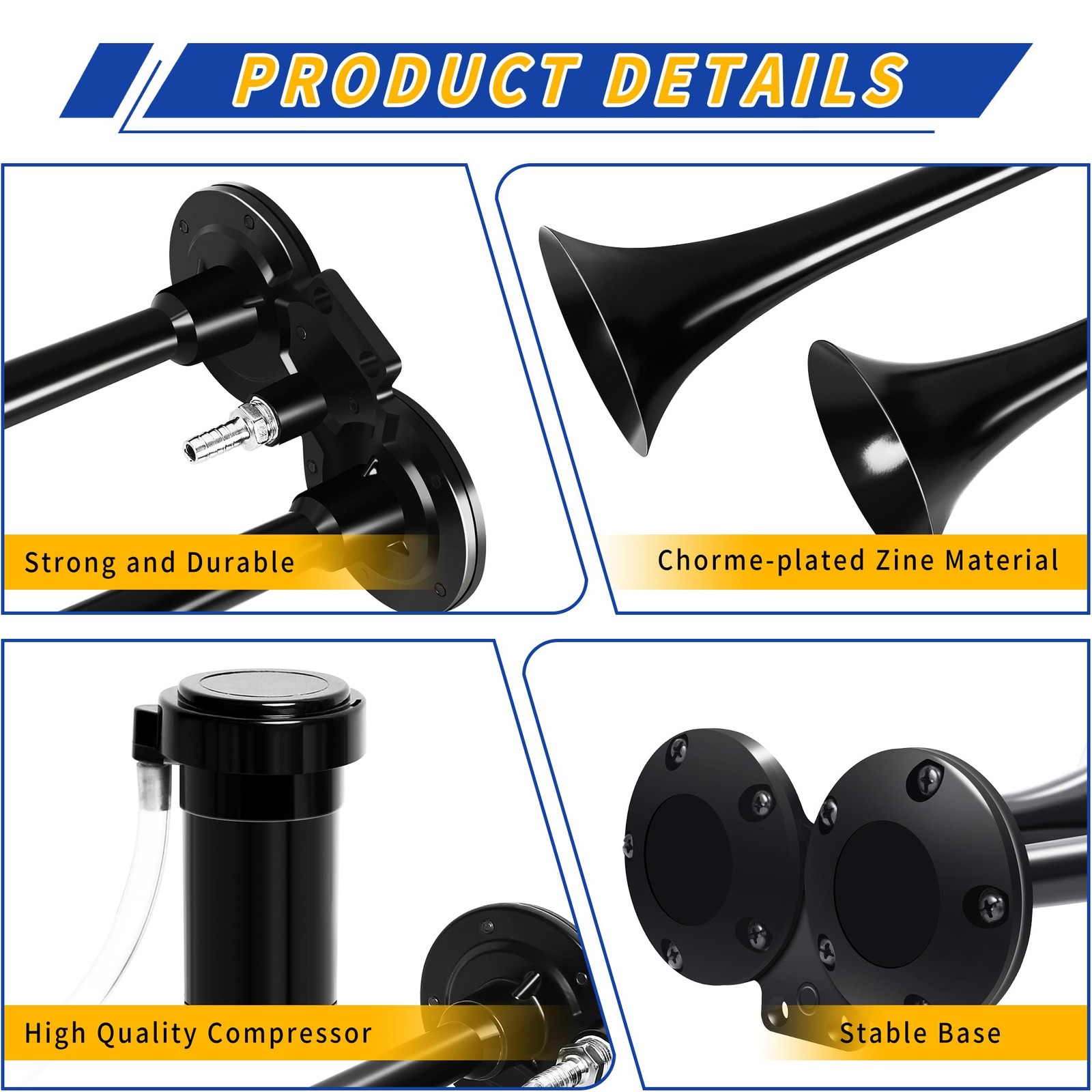 12V Air Horn Kit, Super Loud Train Horn for Truck, Air Horn Dual Truck Horn with