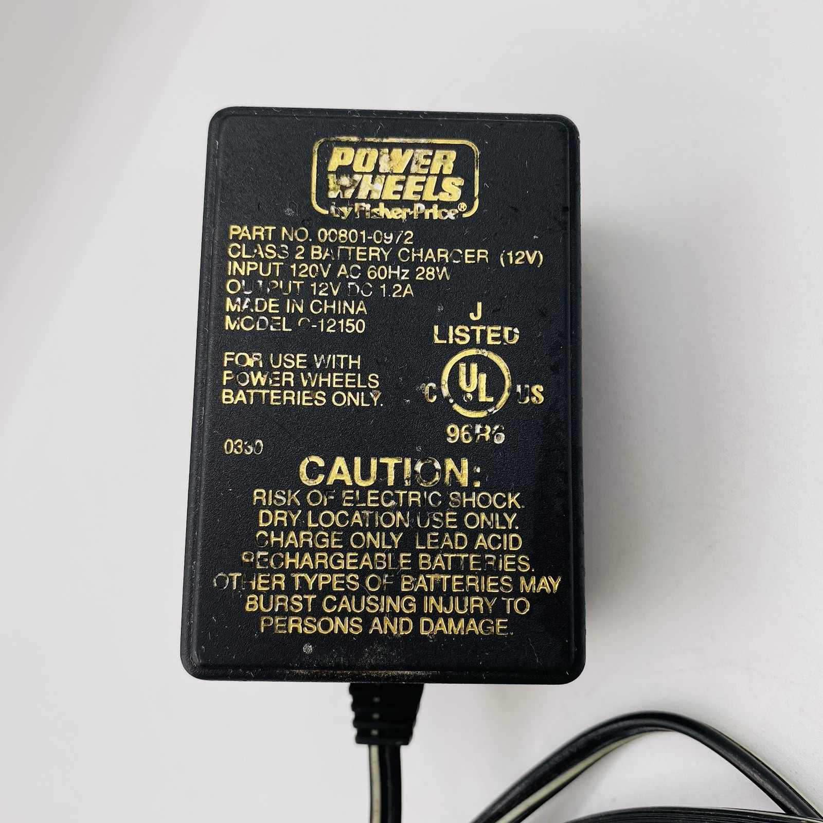 Fisher-Price Power Wheels Adapter Power Supply Model C-12150 P/N 00801-0972 AC