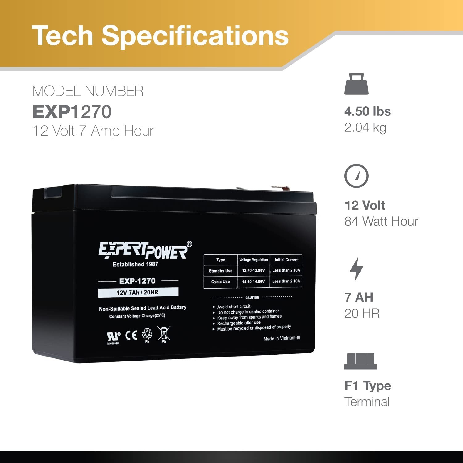 ExpertPower 12V 7Ah – SLA Rechargeable 12V Battery for Ride-On Toys, Alarm Sy…