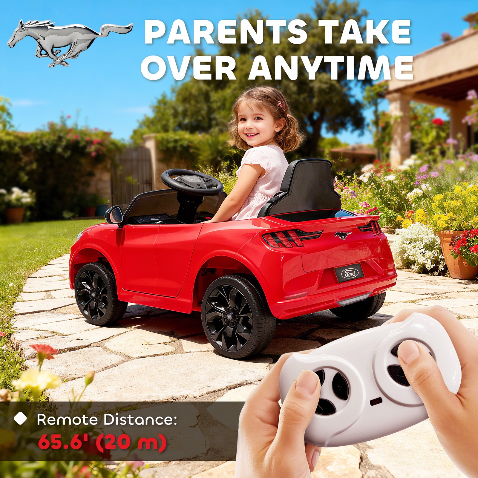 Qaba 12V Kids Ride On Car, Licensed Ford Mustang Mach-E Electric Car, Red