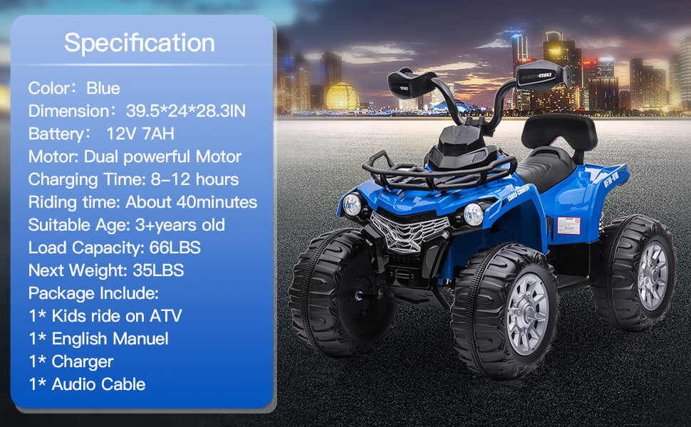 12V Battery Powered Kids Ride On ATV Car Quad Four Wheeler Toy w/ LED Headlights