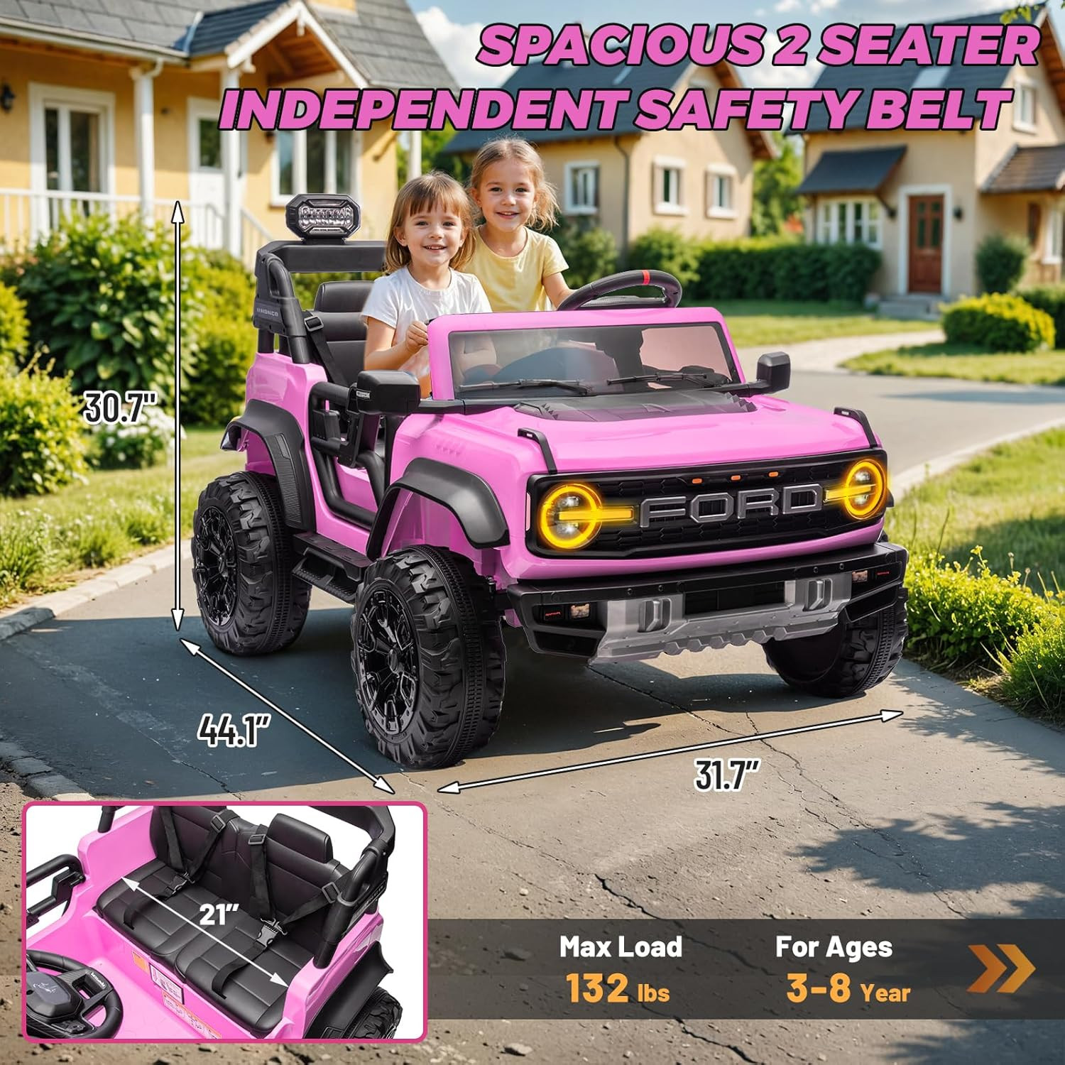 ENYOPRO 24V Ride on Toys for Big Kids, Licensed Ford Bronco Raptor 2 Seater Kids