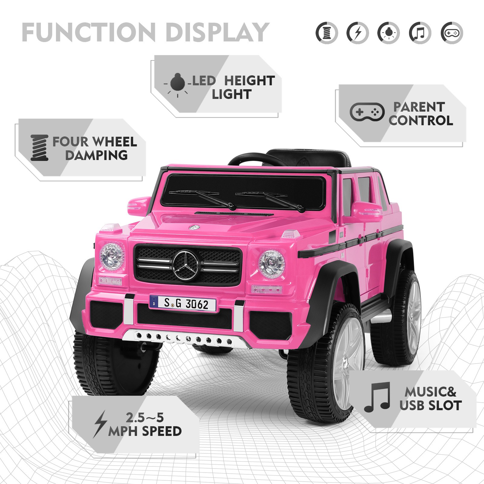JOYLDIAS Pink Electric 12V Battery Kids Ride on Truck Car Toy Music LED w/Remote