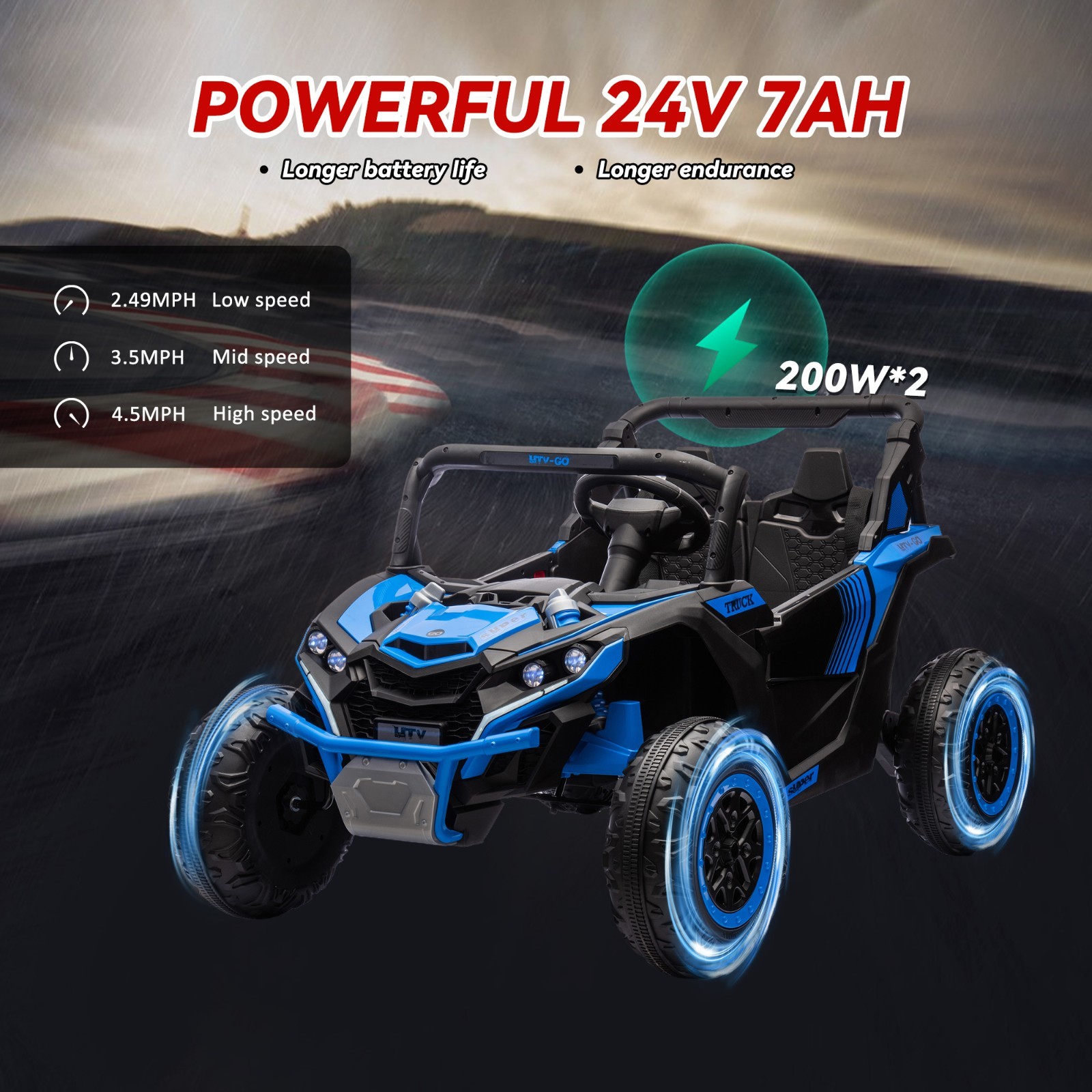 24V Ride on Electric Car for Big Kids 2 Seater UTV Off-Road Toys w/Remote, Blue