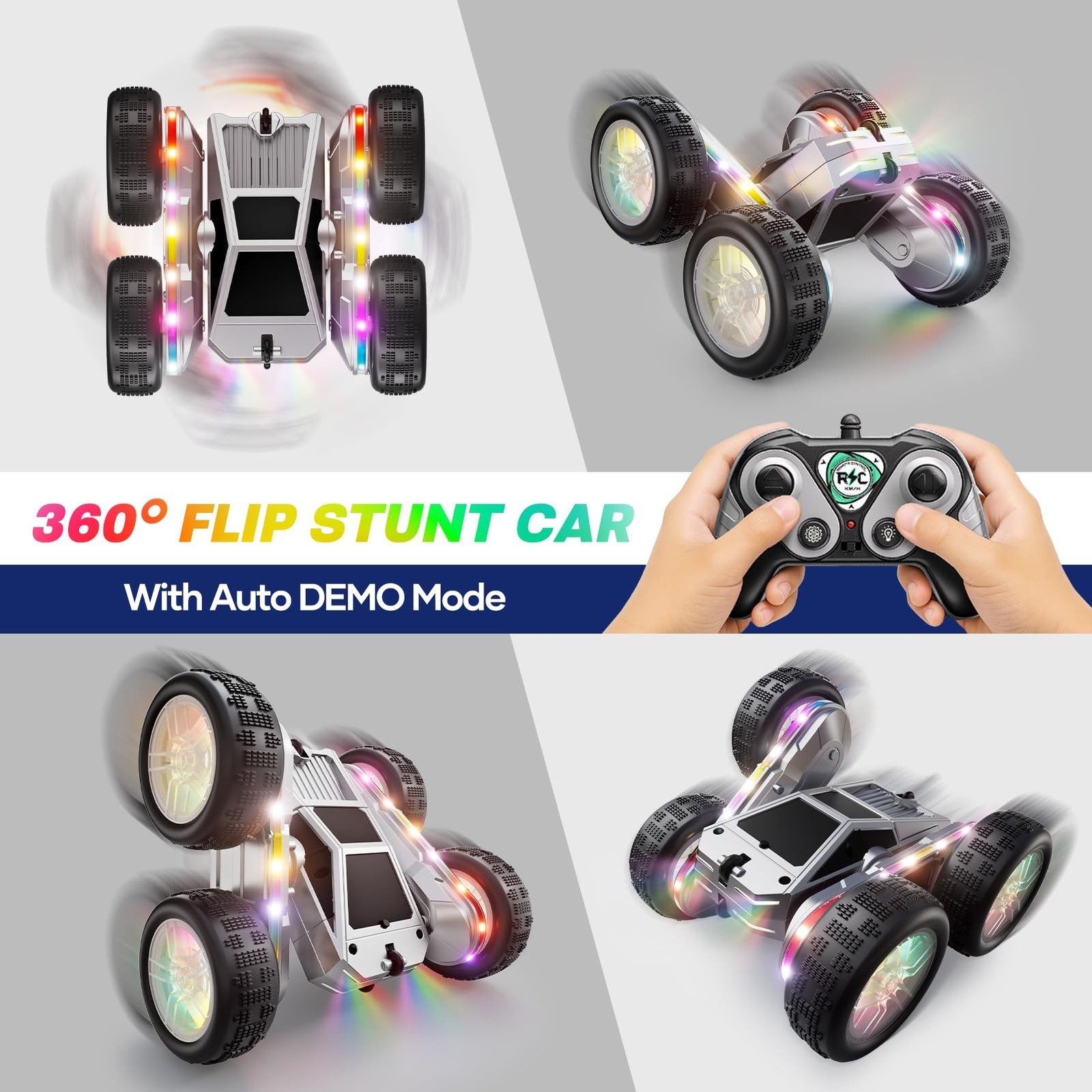 WayEee Remote Control Car for Boys 4-7, 360° Flips Rotating RC Stunt Car wi