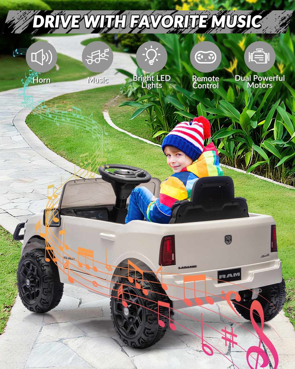Kids Electric Truck Car w/ Remote Control, Ride On Toys for Boys Girls Children