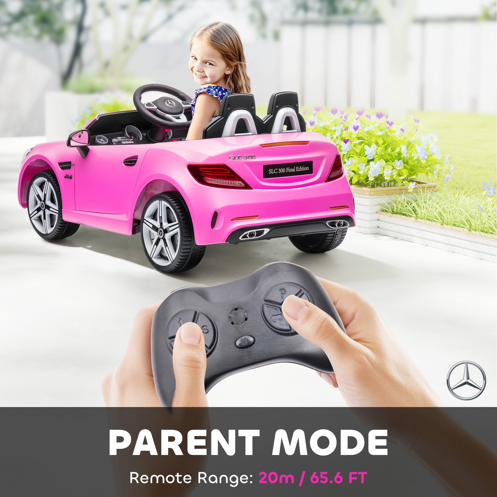 12V Ride On Toy Car for Kids with Remote Control, Pink