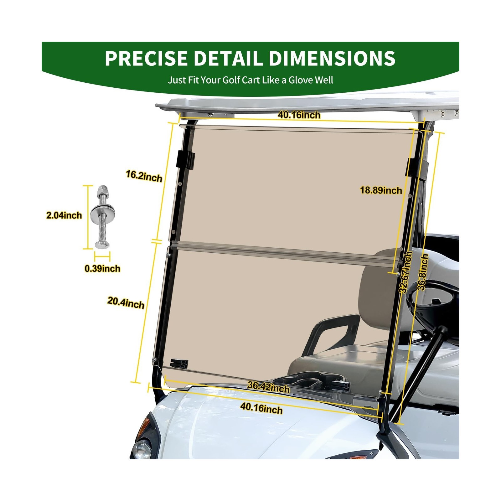 Golf Cart Foldable Windshield 3/16″ (5MM) Thicken Only Fits 2007-2016 Yamaha …