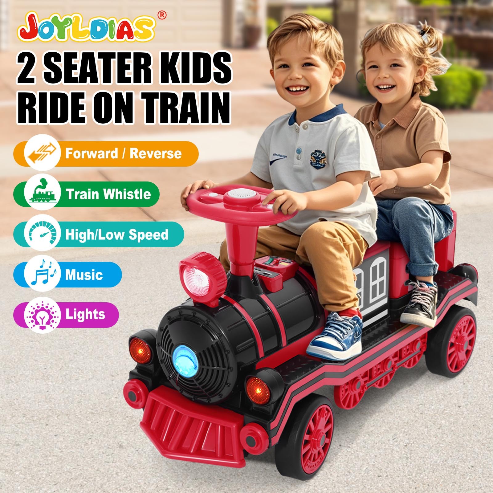 Large Blue/Red 12V Kids 2-Seater Ride On Train Electric Car w/Lights,Music Gifts