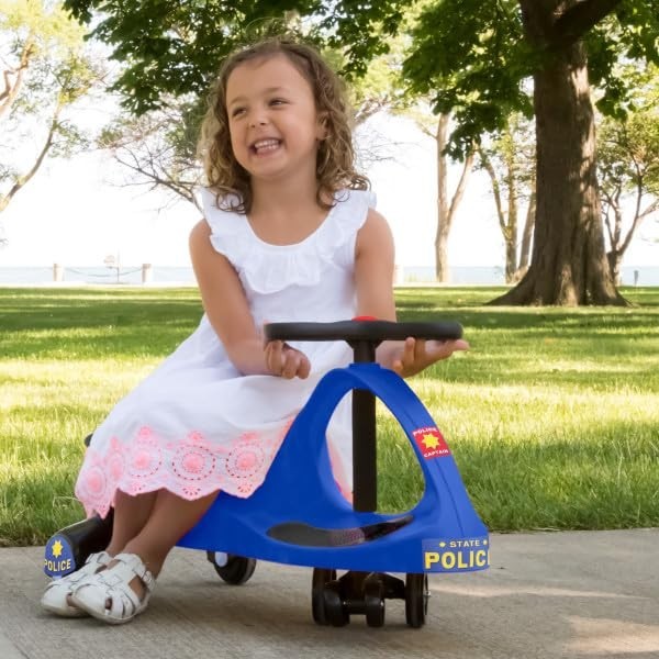 Wiggle Car Police Ride-On Toy for Kids 3+ | No Batteries, Gears, or Pedals – Blu