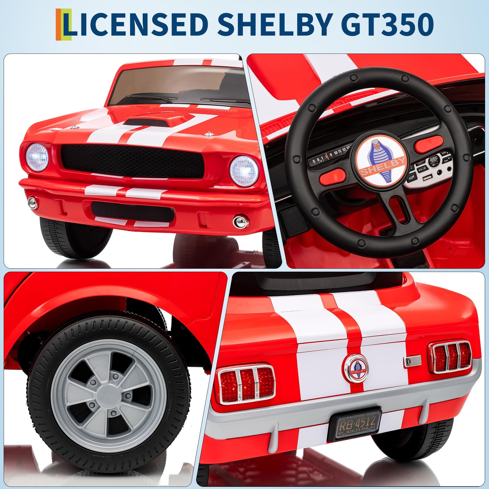 2-Seater Ride on Car Licensed Shelby GT350 24V Electric Vehicle with Remote