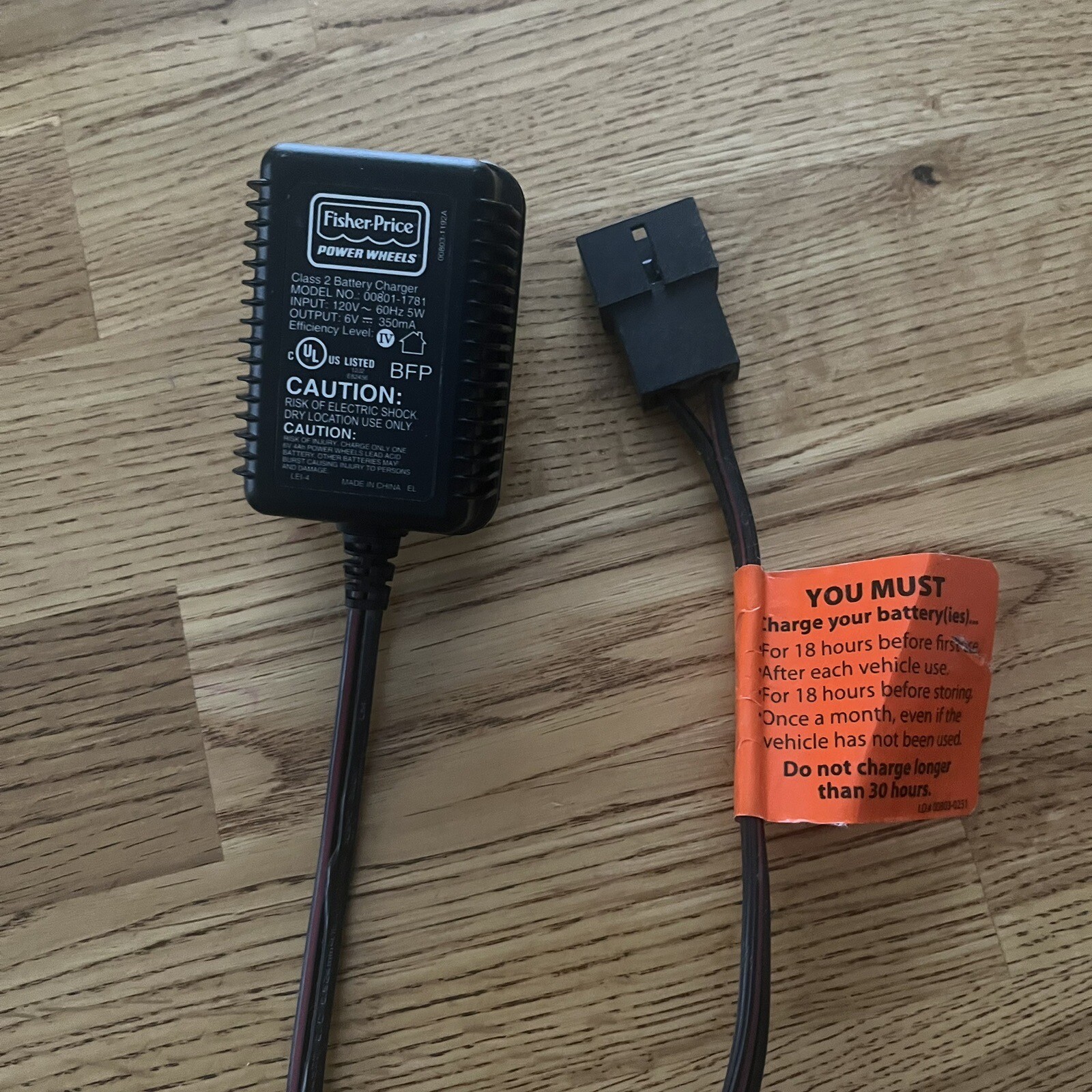 Fisher Price Power Wheels 12V Class 2 Battery Charger Wall Plug 00801-1781 LEI-4
