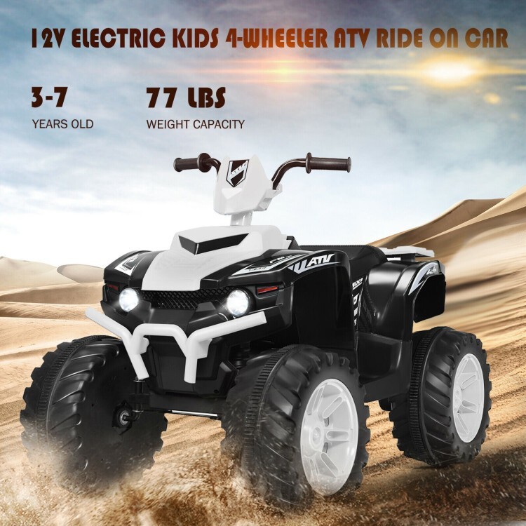12V Kids 4-Wheeler ATV Quad Ride On Car w/ LED Light & Music Vehicle Toy White