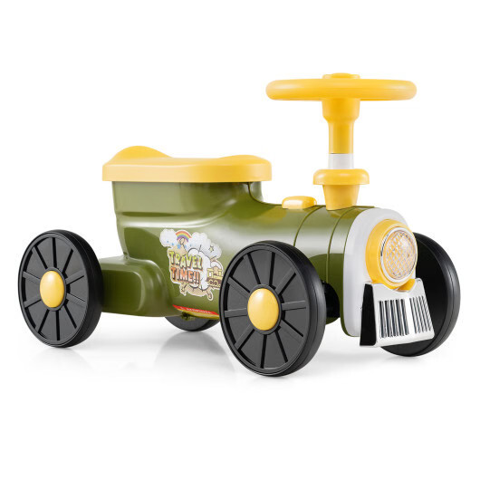 Ride on Toy with Steering Wheel and Train Whistle Sound Button-Green – Color: Gr