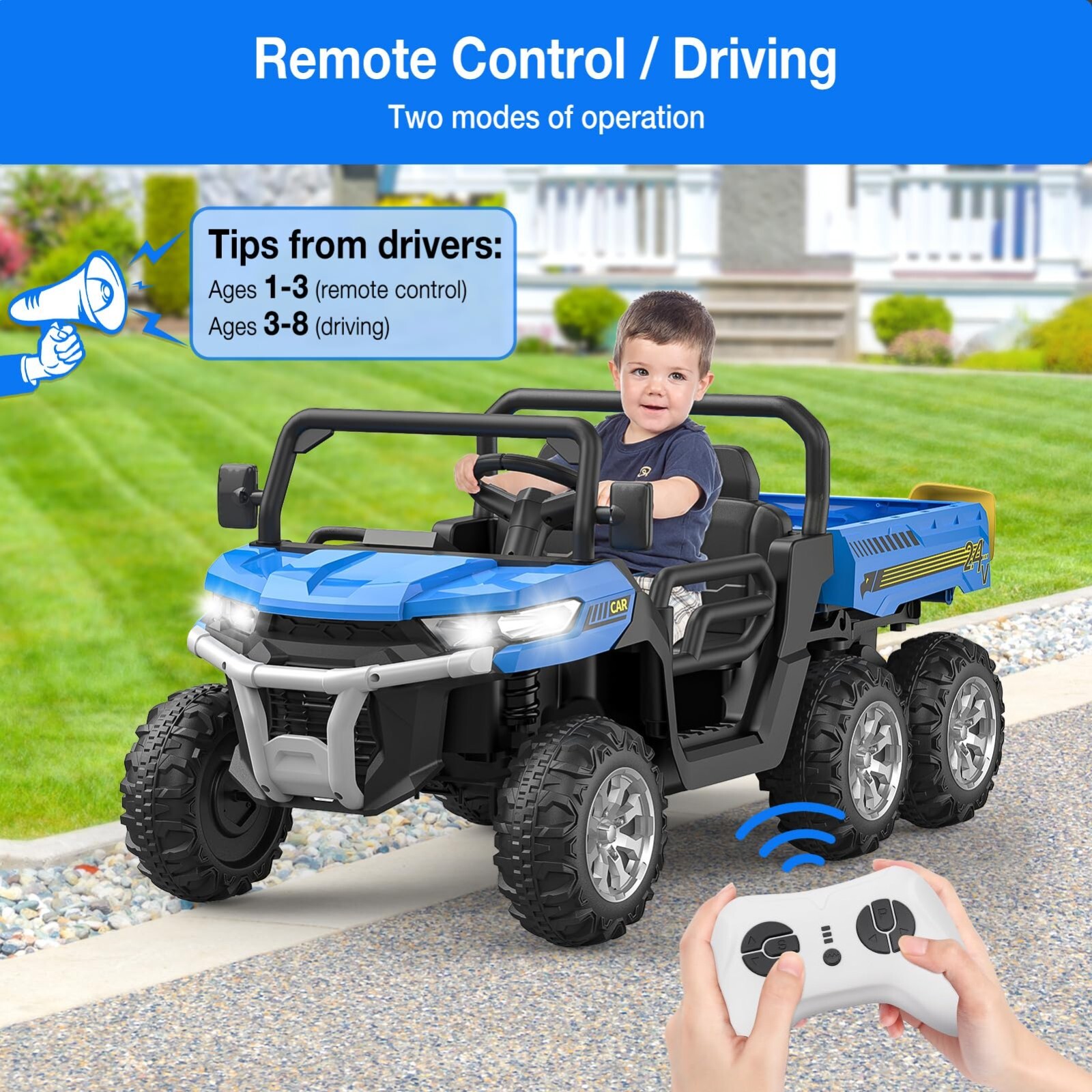24V Kids Ride on Car Electric Dump Truck 4WD Power Wheels 2 Seater w/Remote MP3