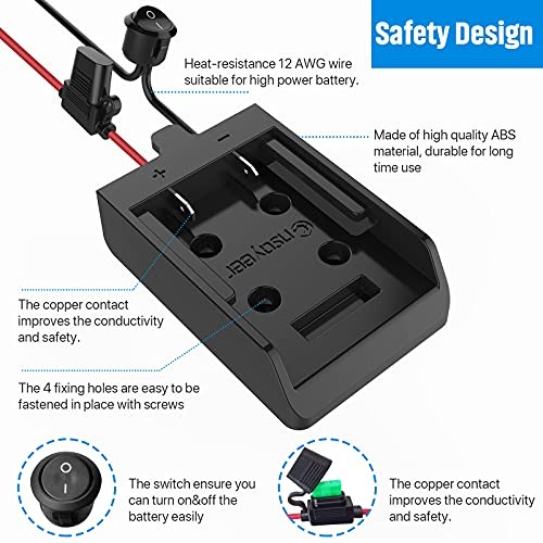 Power Wheel Adapter with Fuse & Switch, Secure Battery Adapter for 20V-1 Pack