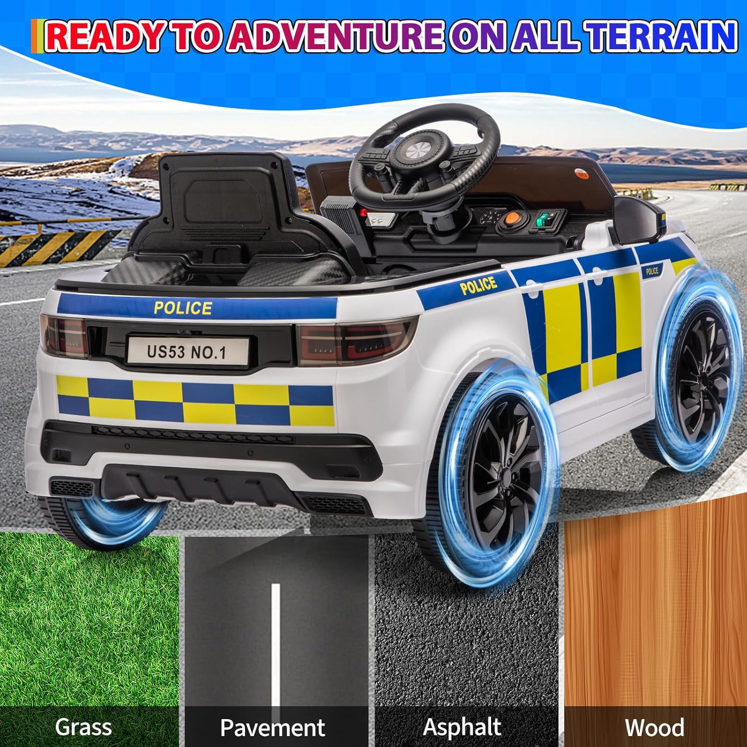 Electric Cars for Kids, 12V Police Car Ride on Toy W/Remote Control, Speaker, Wa