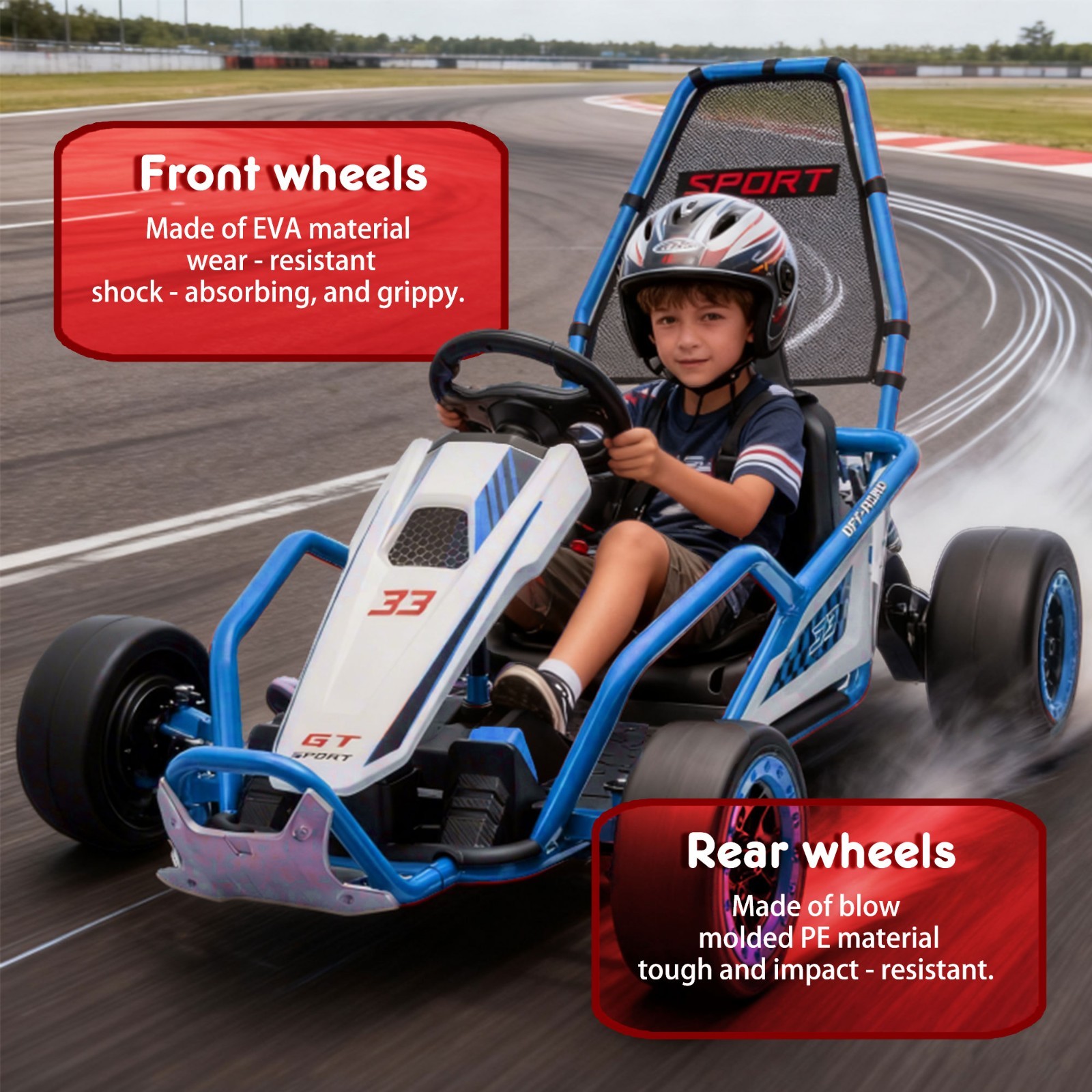 24V Kids Electric Go Kart 7AH Electric Drift Kart Car for Age 6+,400W Motor,Blue