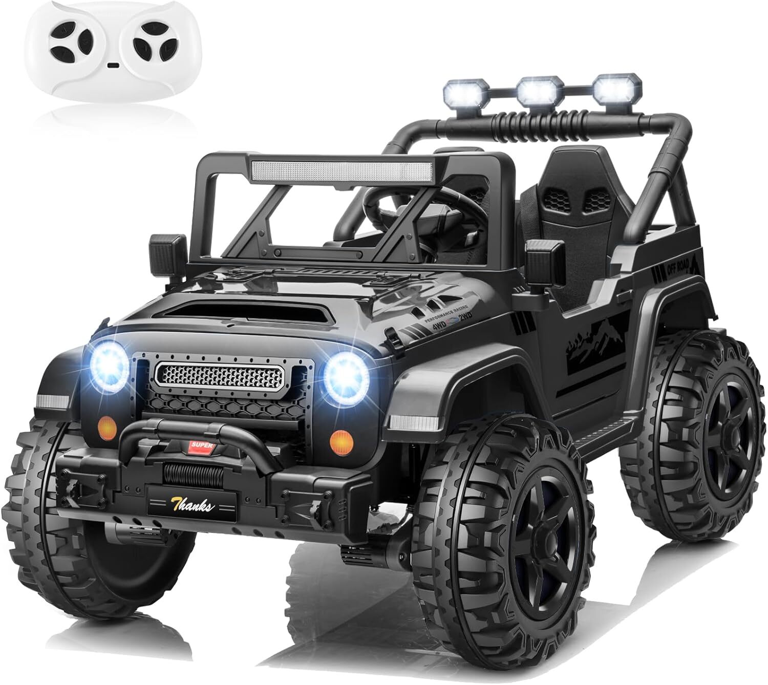 2 Seater 24V Ride On Jeep for Kids, 4x200W Motors, Suspension, White