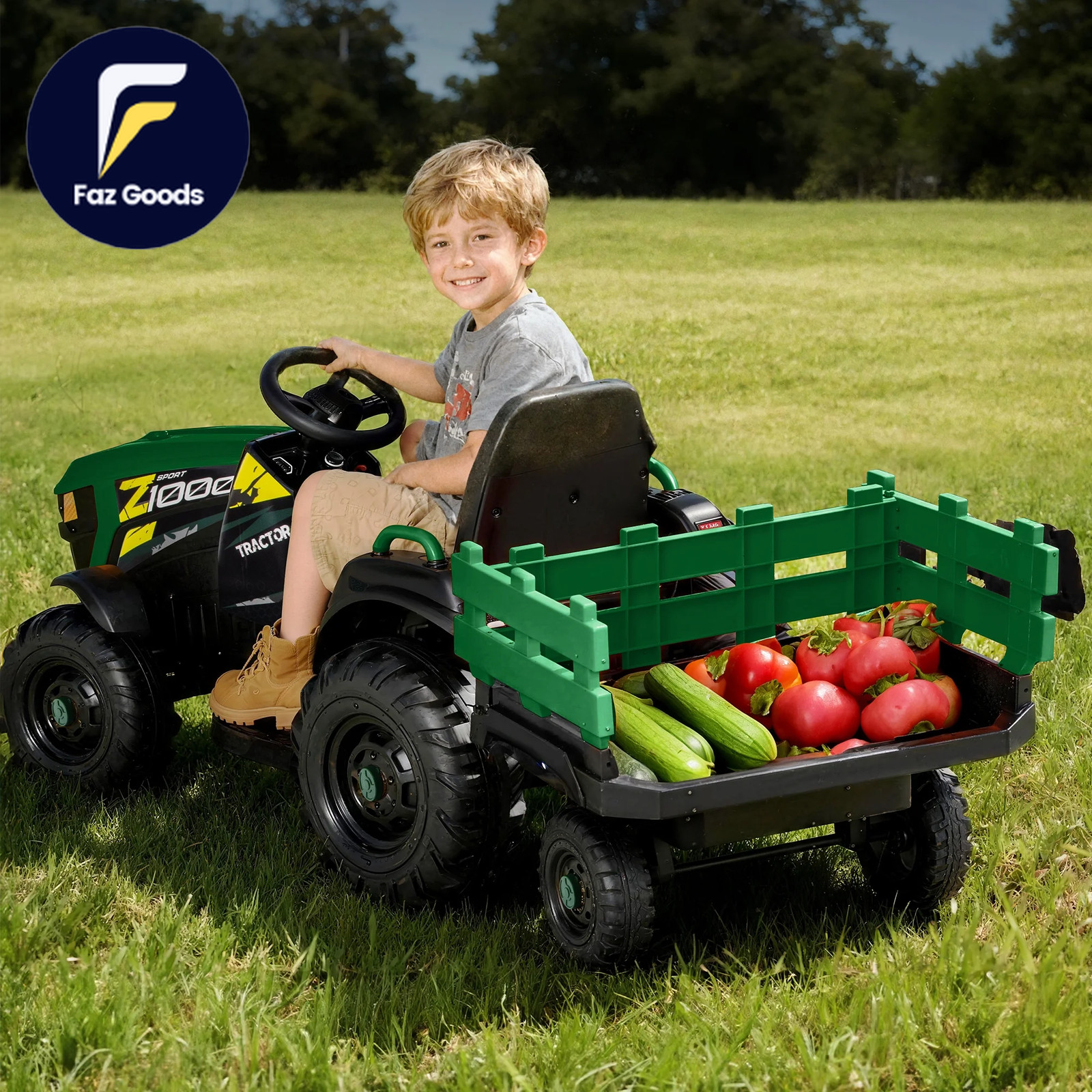 24 Volt Ride on Toys Kids Electric Ride on Tractor with Trailer Green NEW