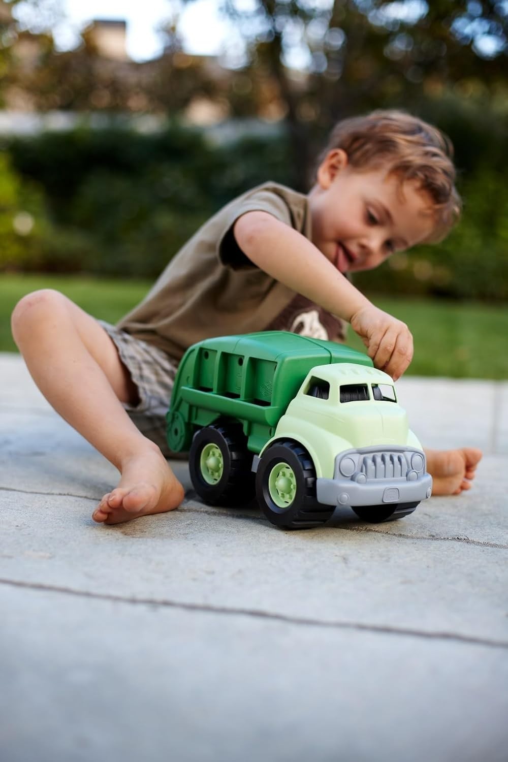 3-Chute Green Recycling Truck – Safe BPA-Free Toy for Motor Skills Development