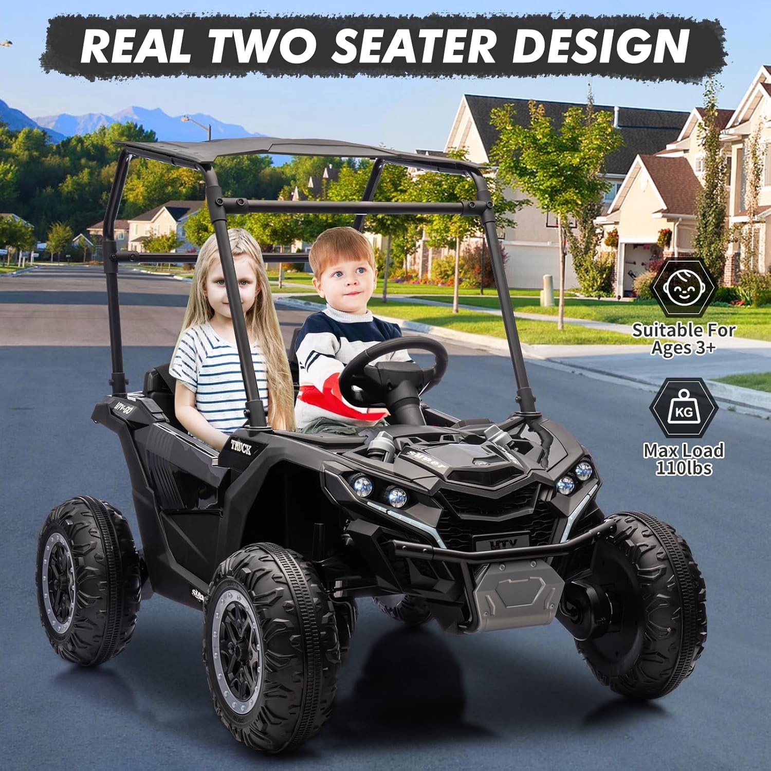 24V Ride On Utv Kids 2 Seater Electric Truck w/ Sun Shade 4WD Car Remote Control