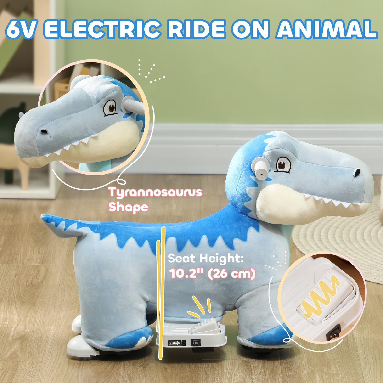 6V Kids Electric Ride on Animal with Music Forward, Blue