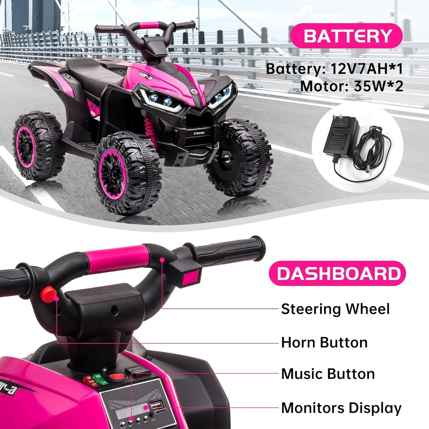 12V Kids Electric ATV Quad Bike Ride-On Car – Battery Powered, Remote Control