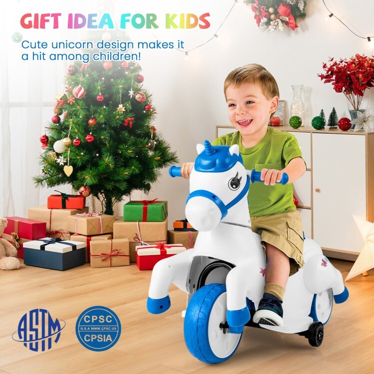12V Battery Ride on Toy Horse Gift Children w/Training Wheels &Horse Riding Mode