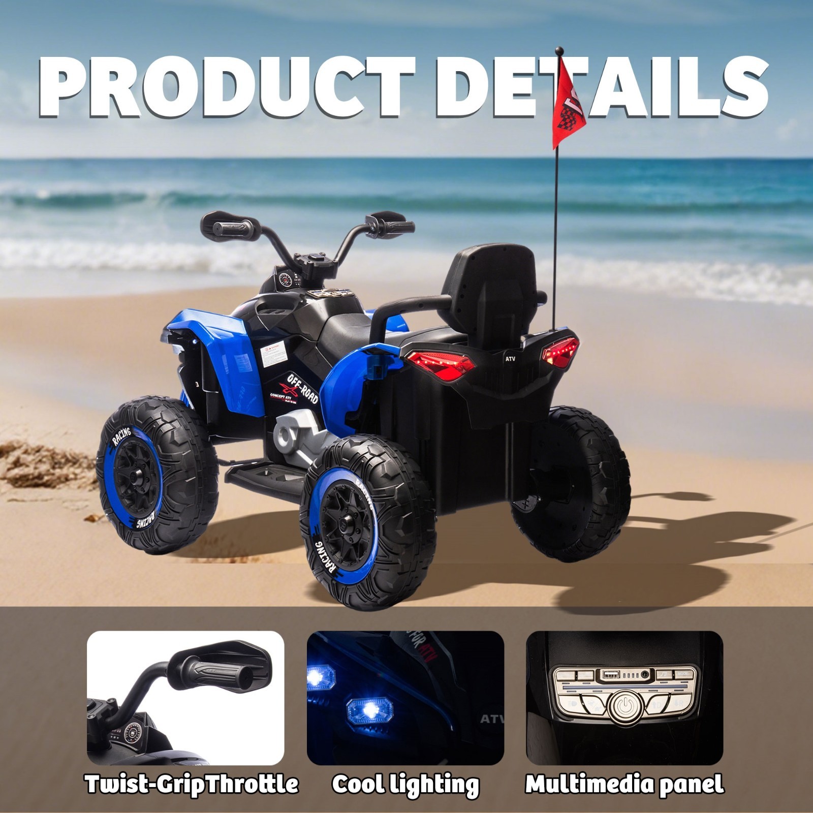 24V Kids Electric ATV Ride On Car W/Remote,LED,Battery Power Wheels Toys,Blue