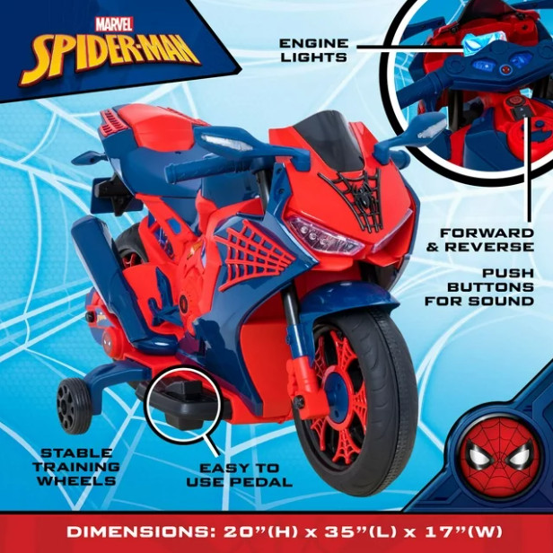 Kids Motorcycle Ride On Spiderman Design 6V Rechargeable Battery Ideal Gift NEW
