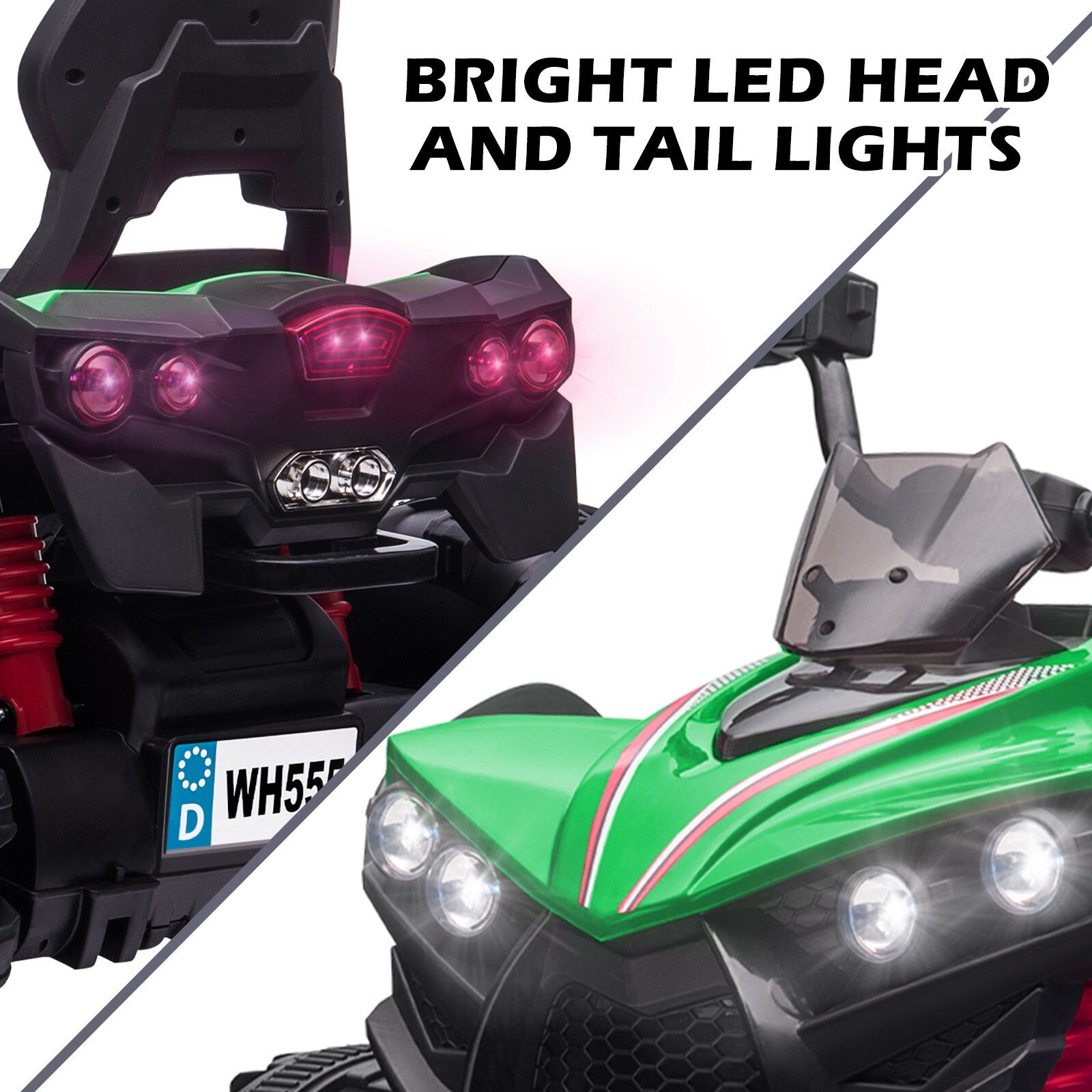 ZEOPHOL 12V Kids Ride-On Electric ATV Off-Road Quad Car Toy 2 Speeds LED Green