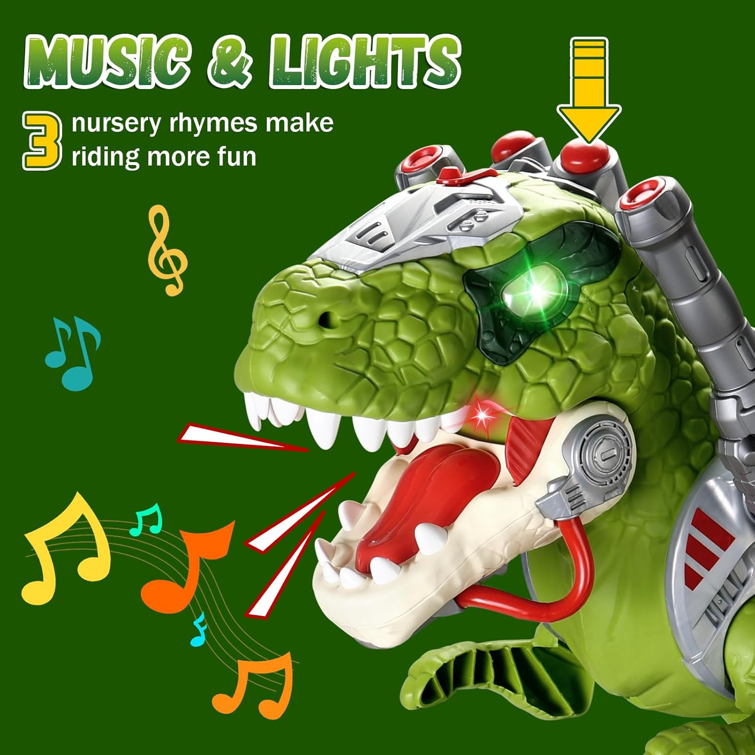 Dinosaur Ride on Toy Cars for Kids, Toddler Electric Ride on Toys with Music, Li