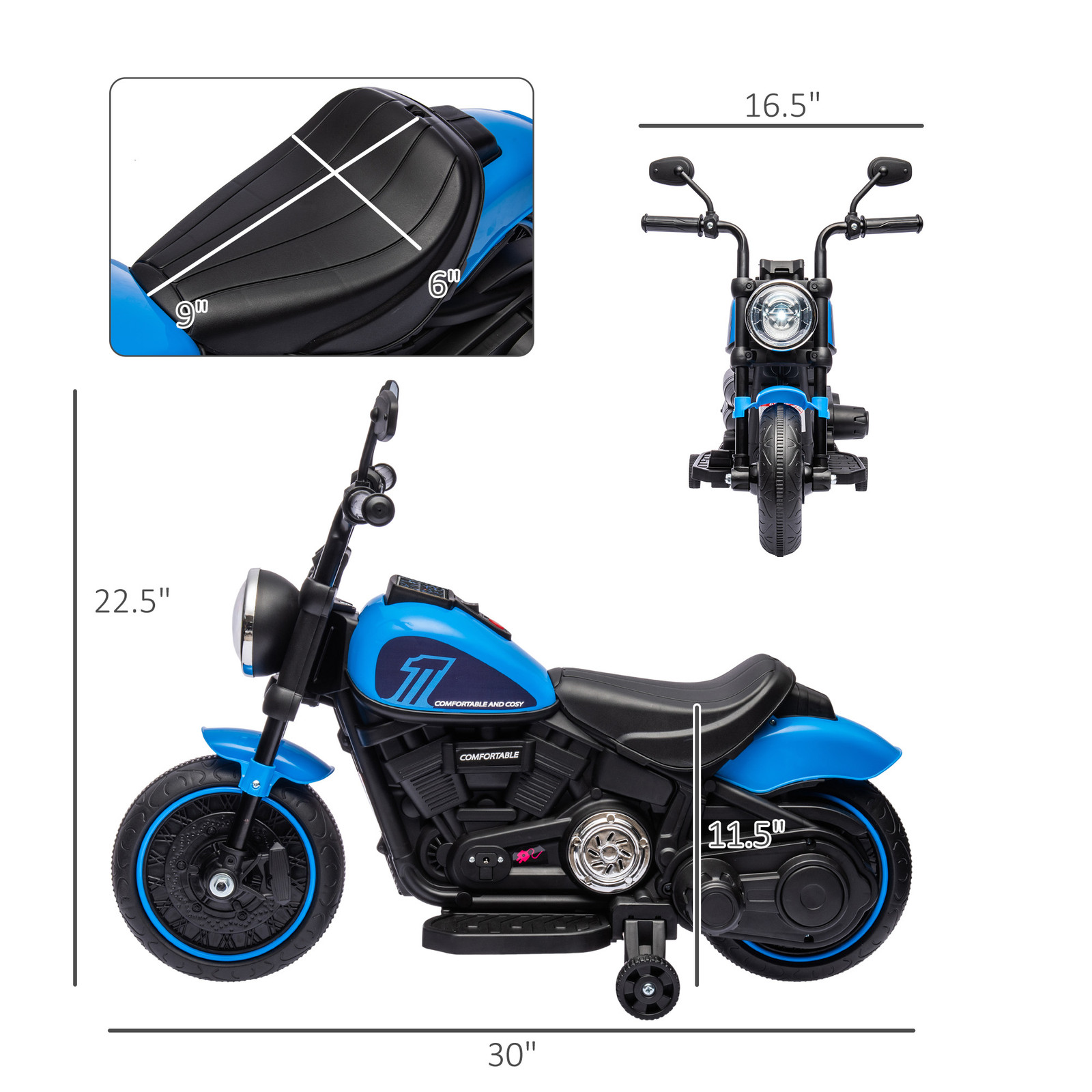 6V Kids Motorcycle w/ Training Wheels, One-Button Start, Pink