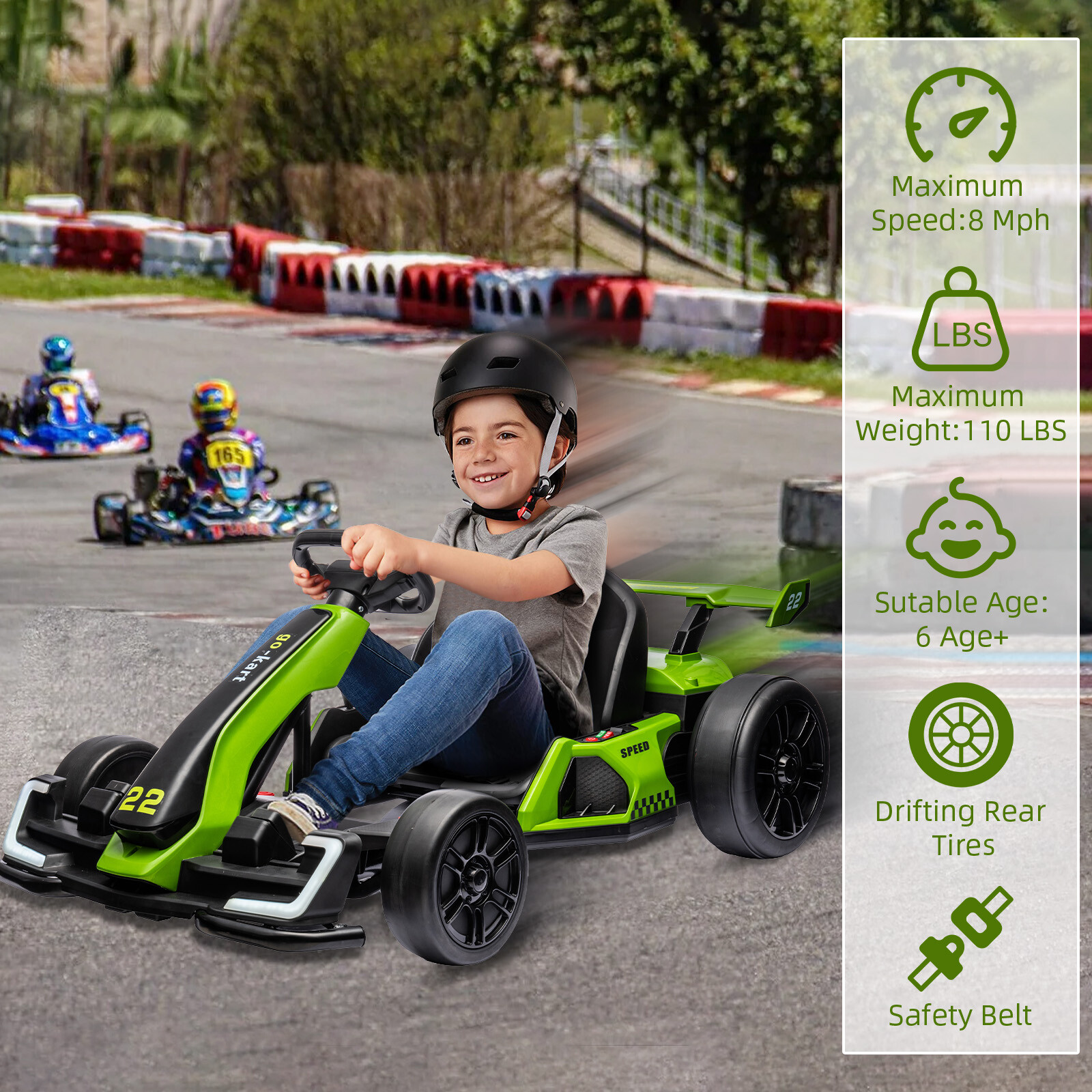 24V Ride on Go Kart 8MPH High Speeds Drifting Car Toys Gift for Kids 6-12 Years