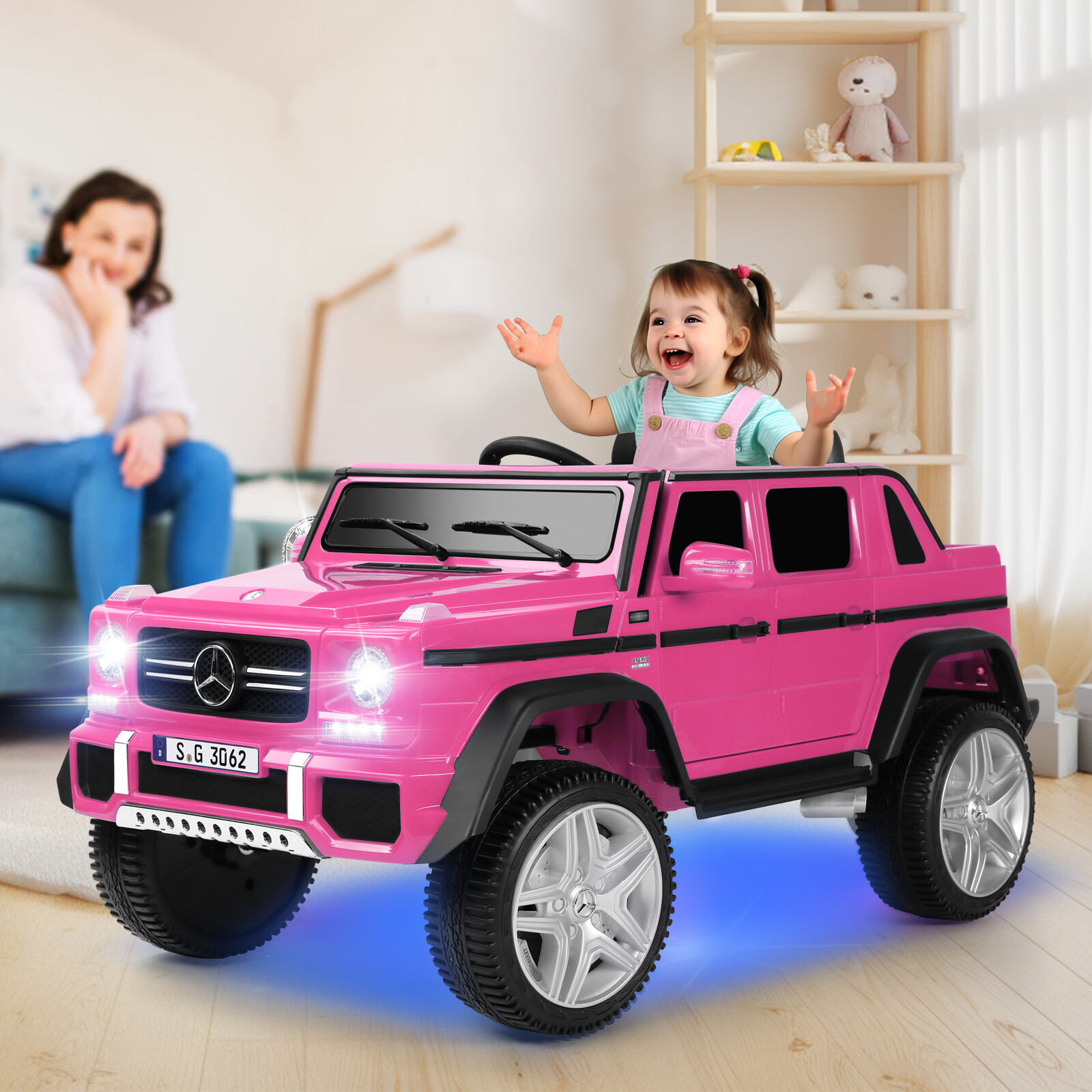 JOYLDIAS Pink Electric 12V Battery Kids Ride on Truck Car Toy Music LED w/Remote