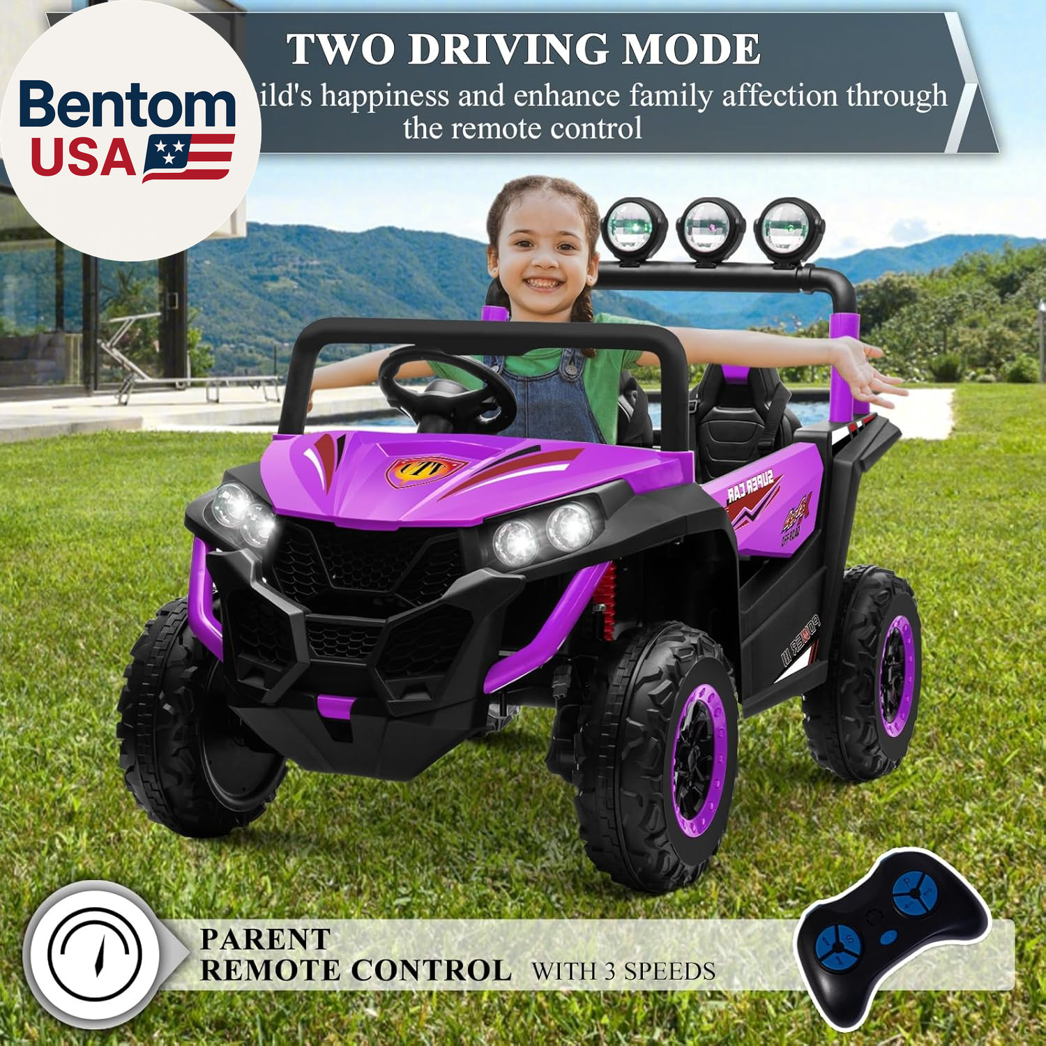 2 Seater Ride on Car Truck,24V Electric Vehicle Car for Kids 3-8 Years,200W Moto