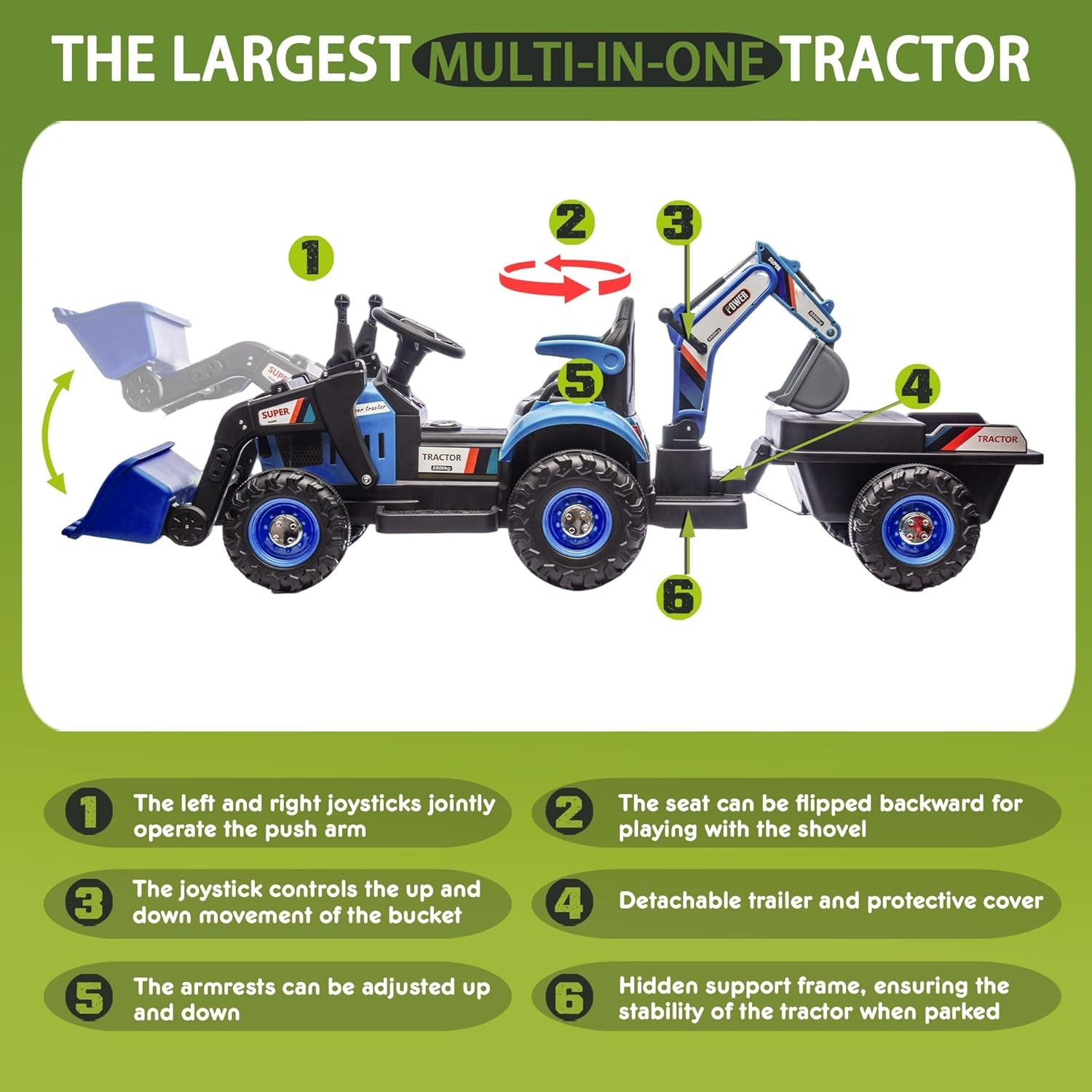 24V Kids Ride on Excavator 4-in-1 Tractor Bulldozer Dump Truck w/ Remote Control