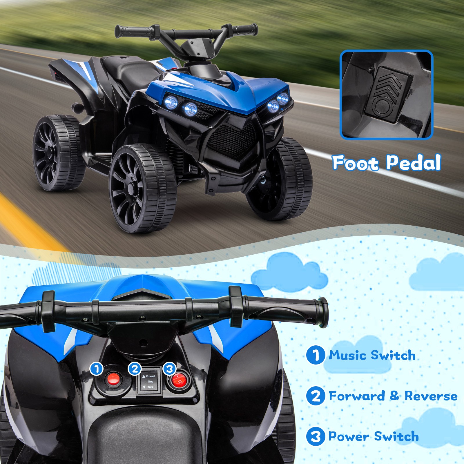 6V Kids Ride On Toy ATV Quad Electric 4-Wheeler Car 1.8MPH Power Battery Powered