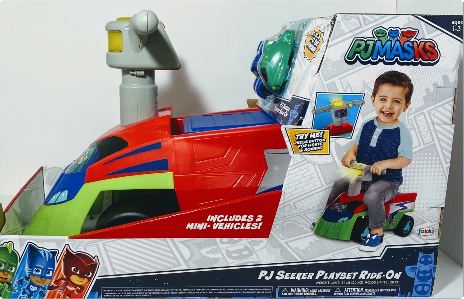 PJ Masks Seeker Ride On with 2 Mini Vehicles and Sounds for Kids 1-3 Years – NEW