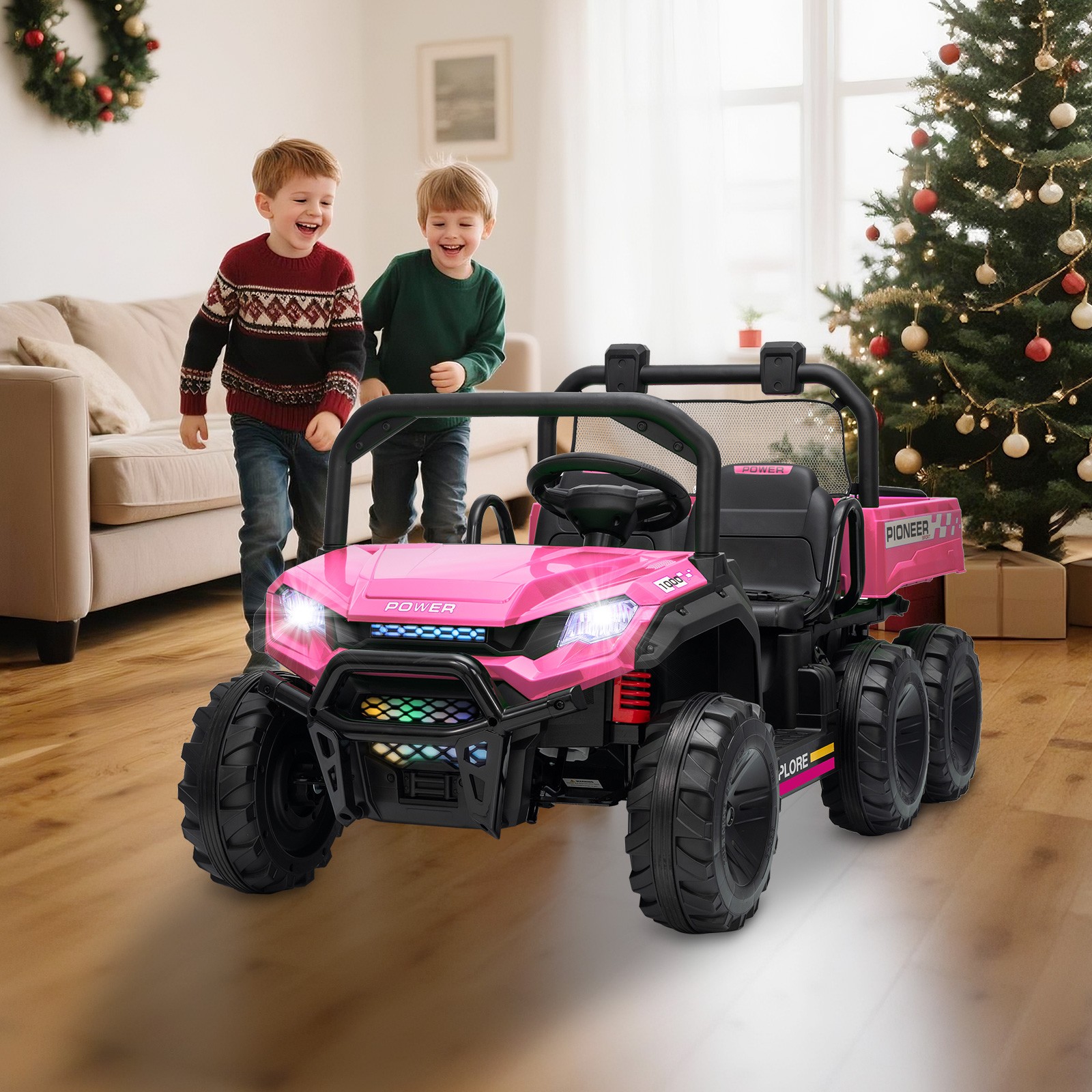 24V Kids Ride On Toys Dump Truck 2 Seater Battery Powered 4WD 6-Wheel Xmas Gift