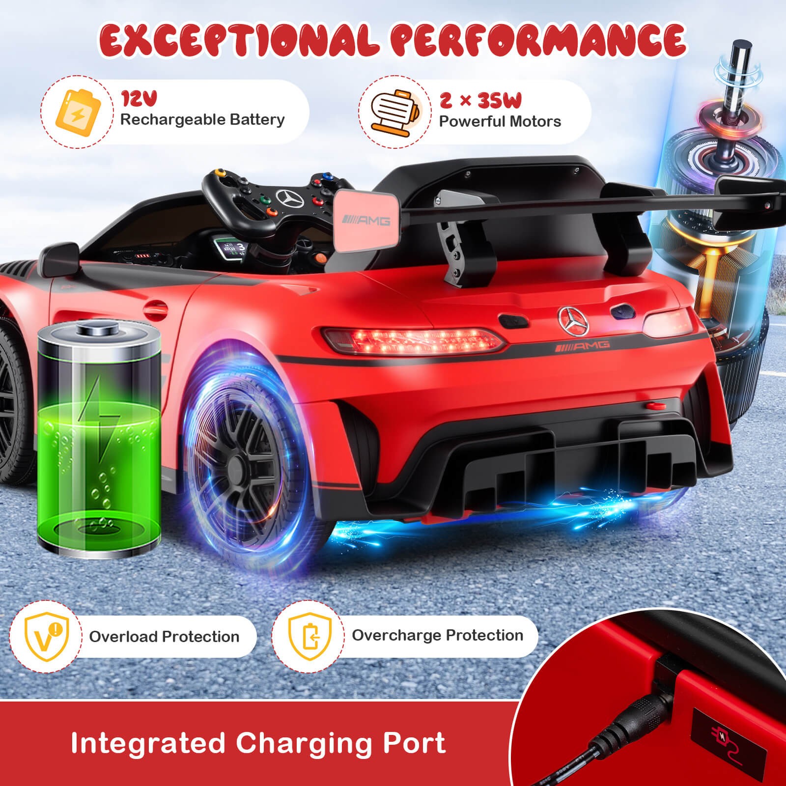 Ride on Car Licensed Mercedes-AMG GT3 Kids Car w/ Remote Control 3 Speeds