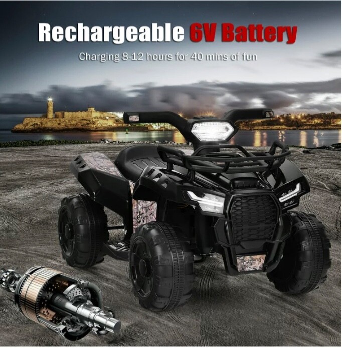 Black camo toddler electric quad 6v 44lbs max 8-12 hours play time