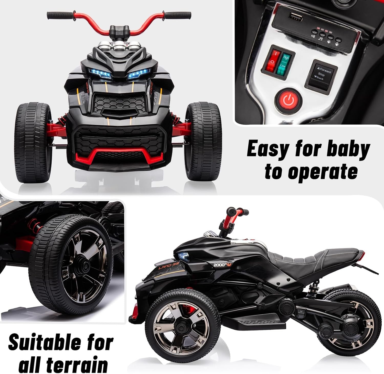 Kids Electric Ride on Truck Car 2 Speed LED Music 12V 3 Wheel Battery Powered