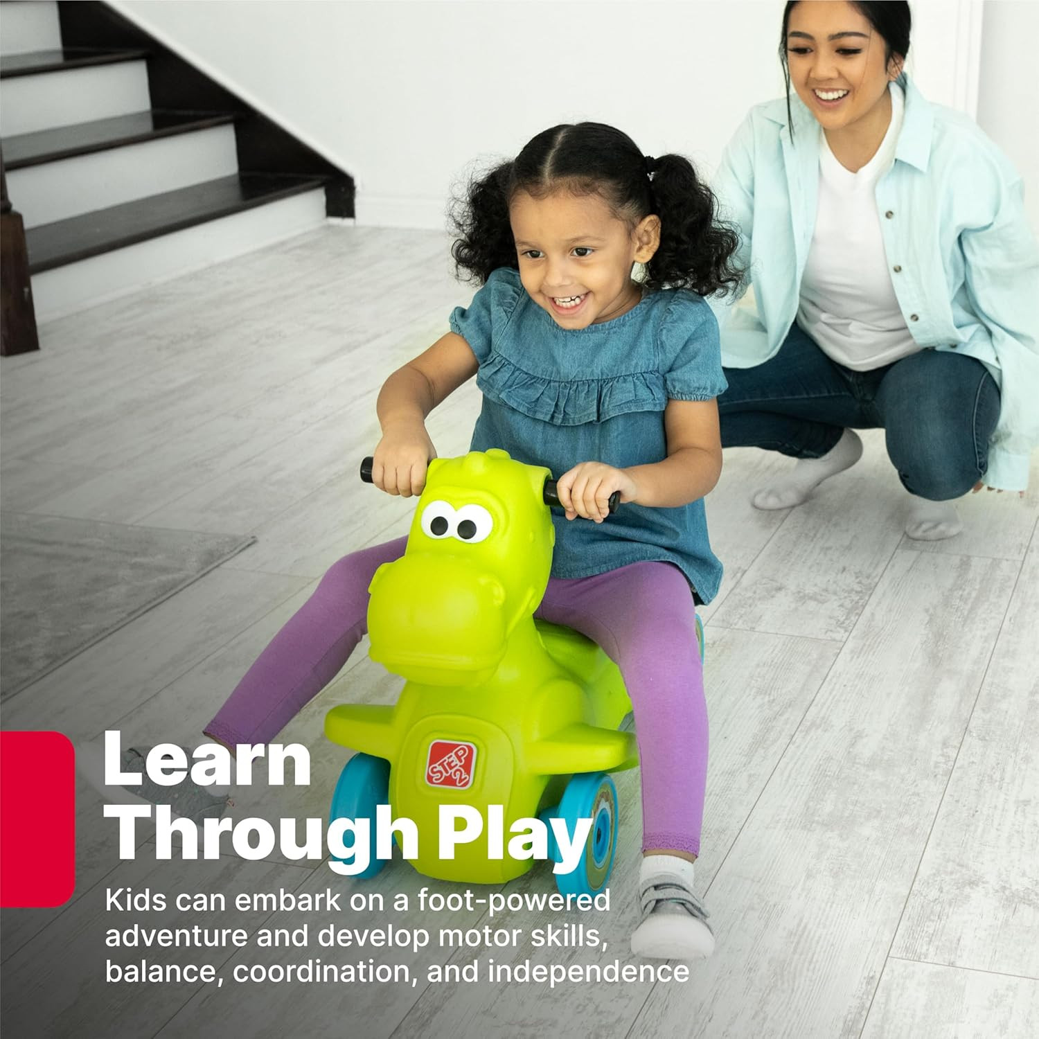 Dino Dash Kids Push Car, Foot Powered Ride on Toy, Practice Balance with 4 Wheel