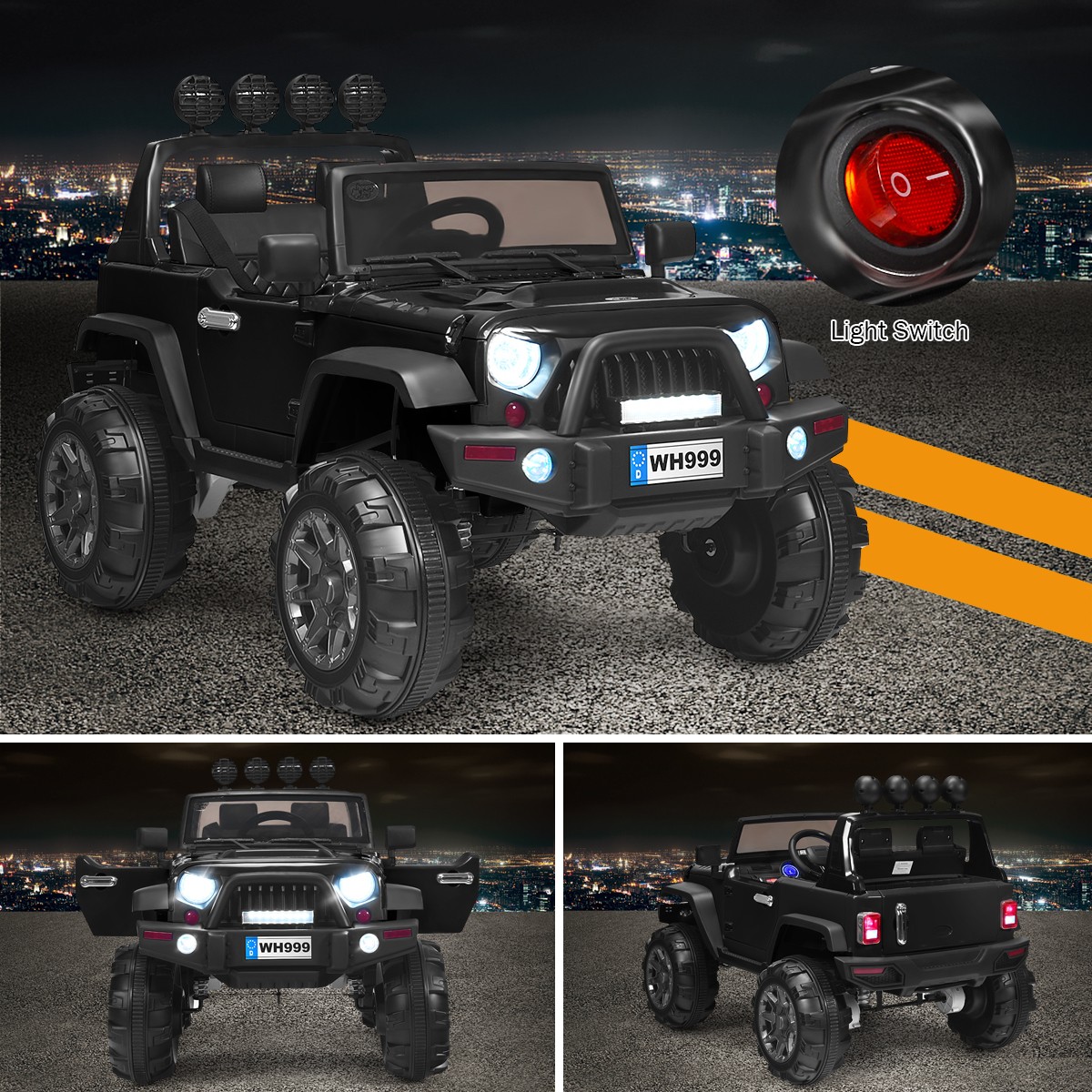 12V Kids Ride On Truck RC Car Spring Suspension w/ Light & Music Trunk Black