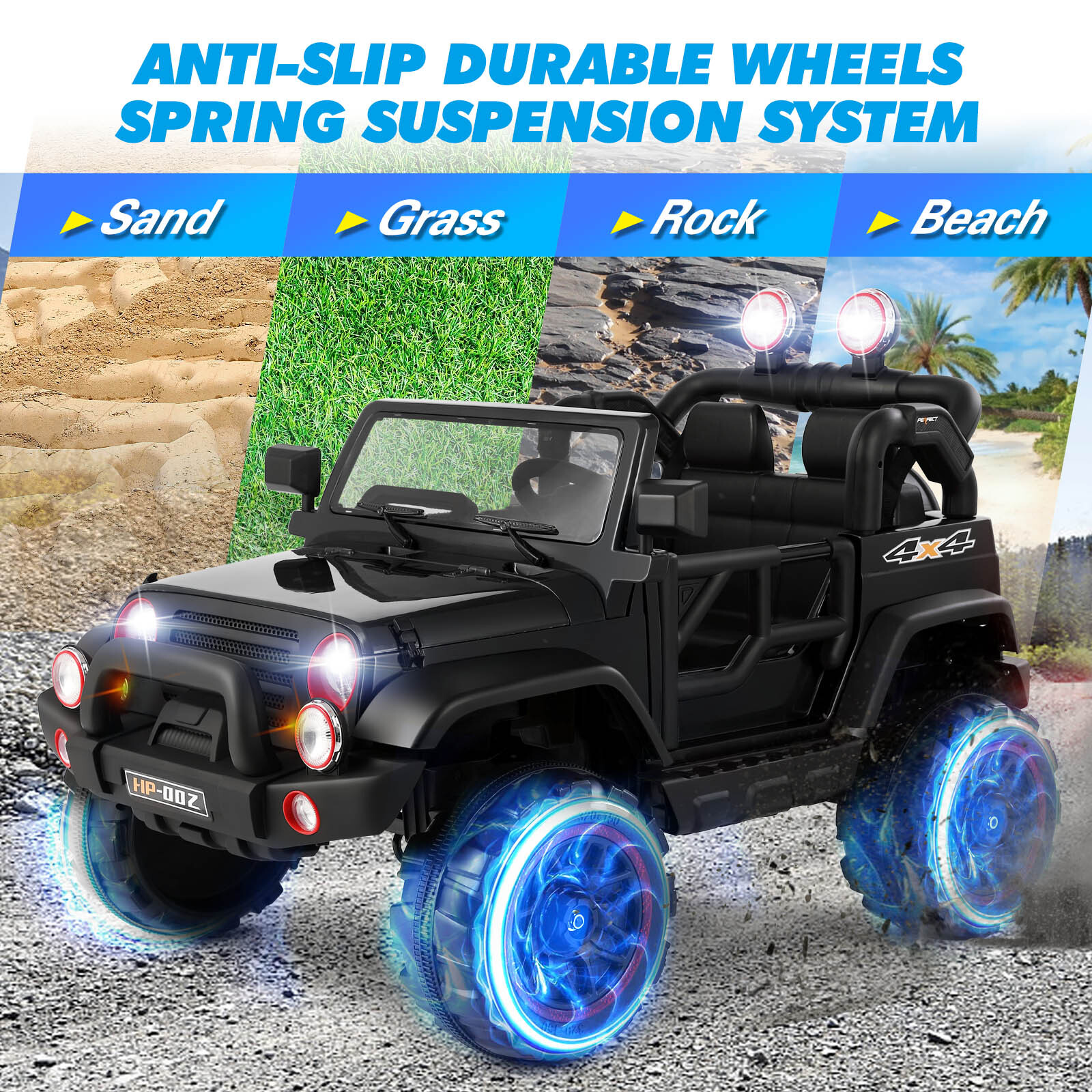 12V Battery 3 Speeds Kids Black Ride On Car Truck w/ RC+MP3+LED Light+USB+Cover