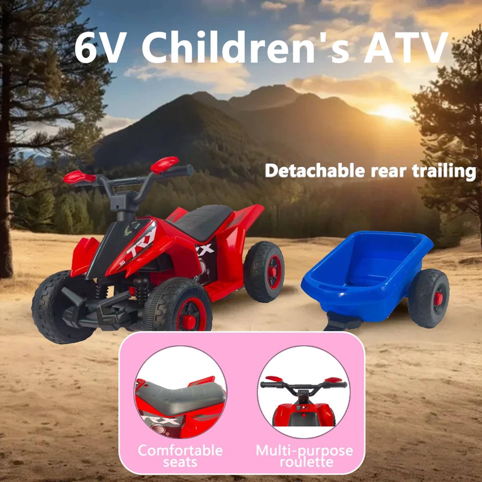 6V Battery Powered Kids Electric Vehicle, Kids Ride on ATV, 4 Wheeler Quad