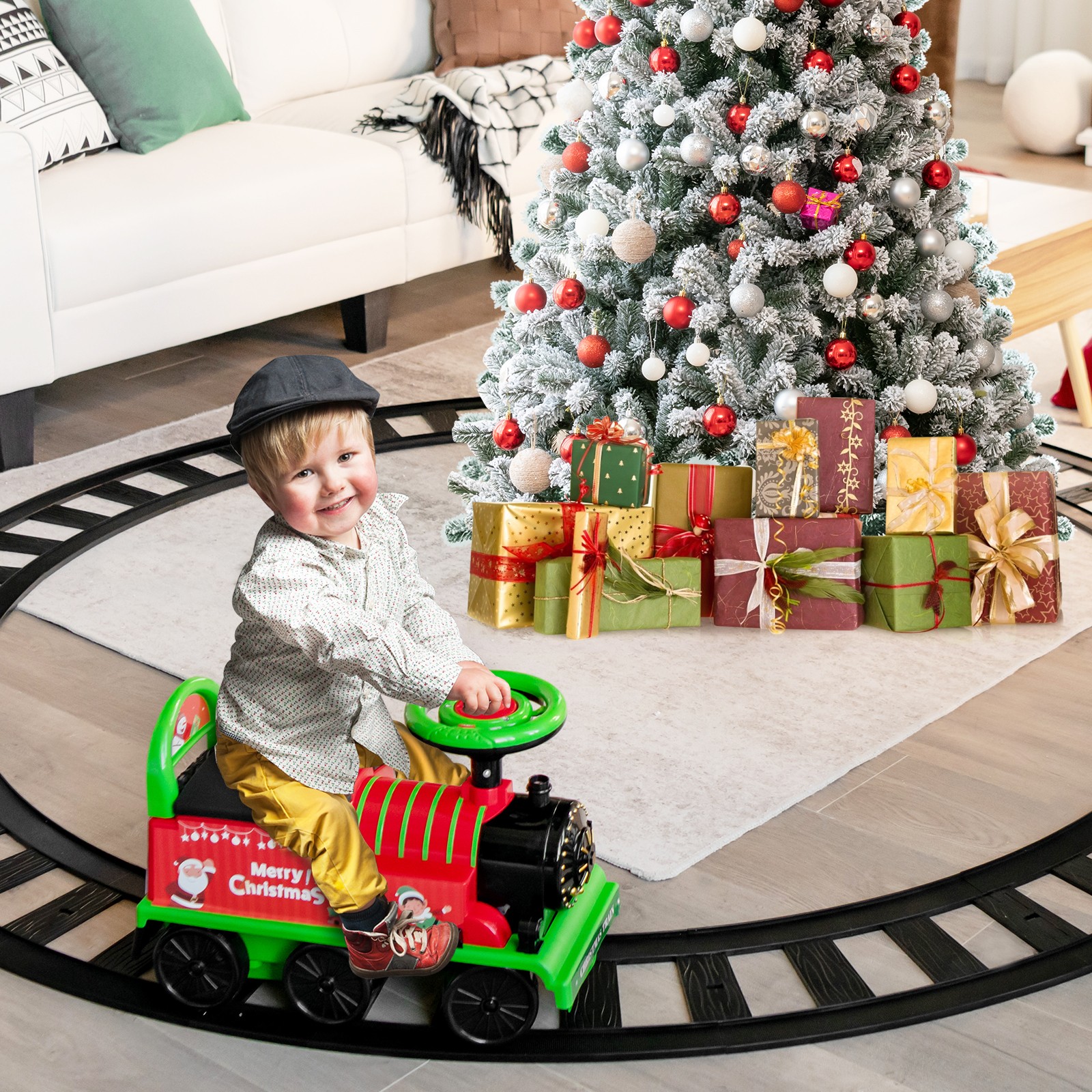 6V Electric Kids Ride On Train Motorized Train Toy w/ Track & 6 Wheels Green