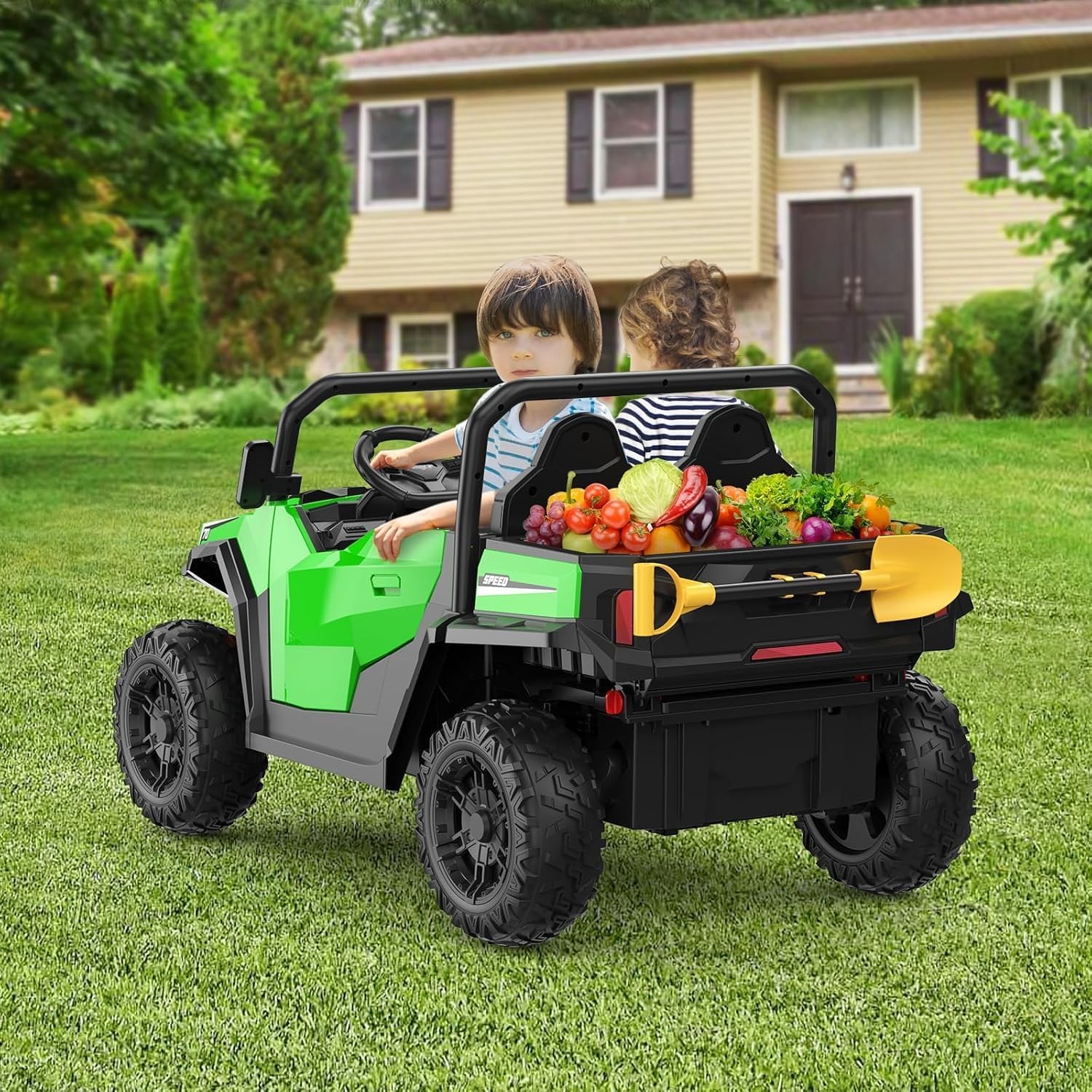 24V Ride On Truck for Kids w/ Remote, 4WD, LED Lights,Bluetooth,Dump Bed,2 Seats